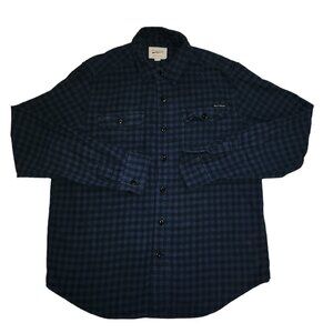 Field & Stream Shirt Mens Medium M Long Sleeve Button Up Shirt Plaid Blue FLAW
